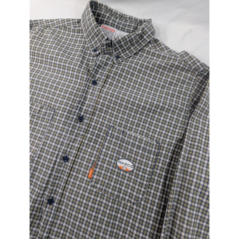Rasco FR Shirt Mens 3XL Tall Green Flame Resistant Plaid Workwear Button Down